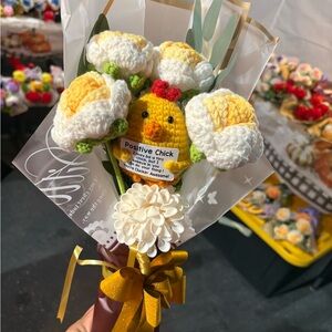 Crochet Chicken and Flower Bouquet